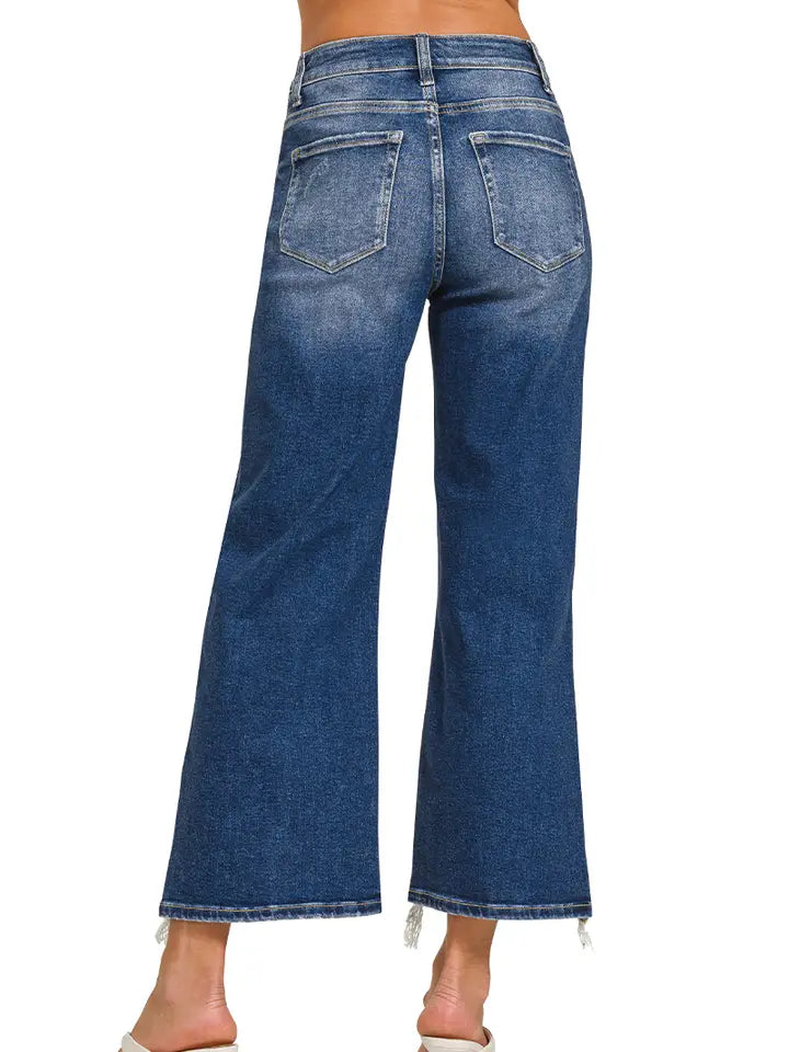 0827 Distressed Knee Raw Hem Denim Pants SI-27861