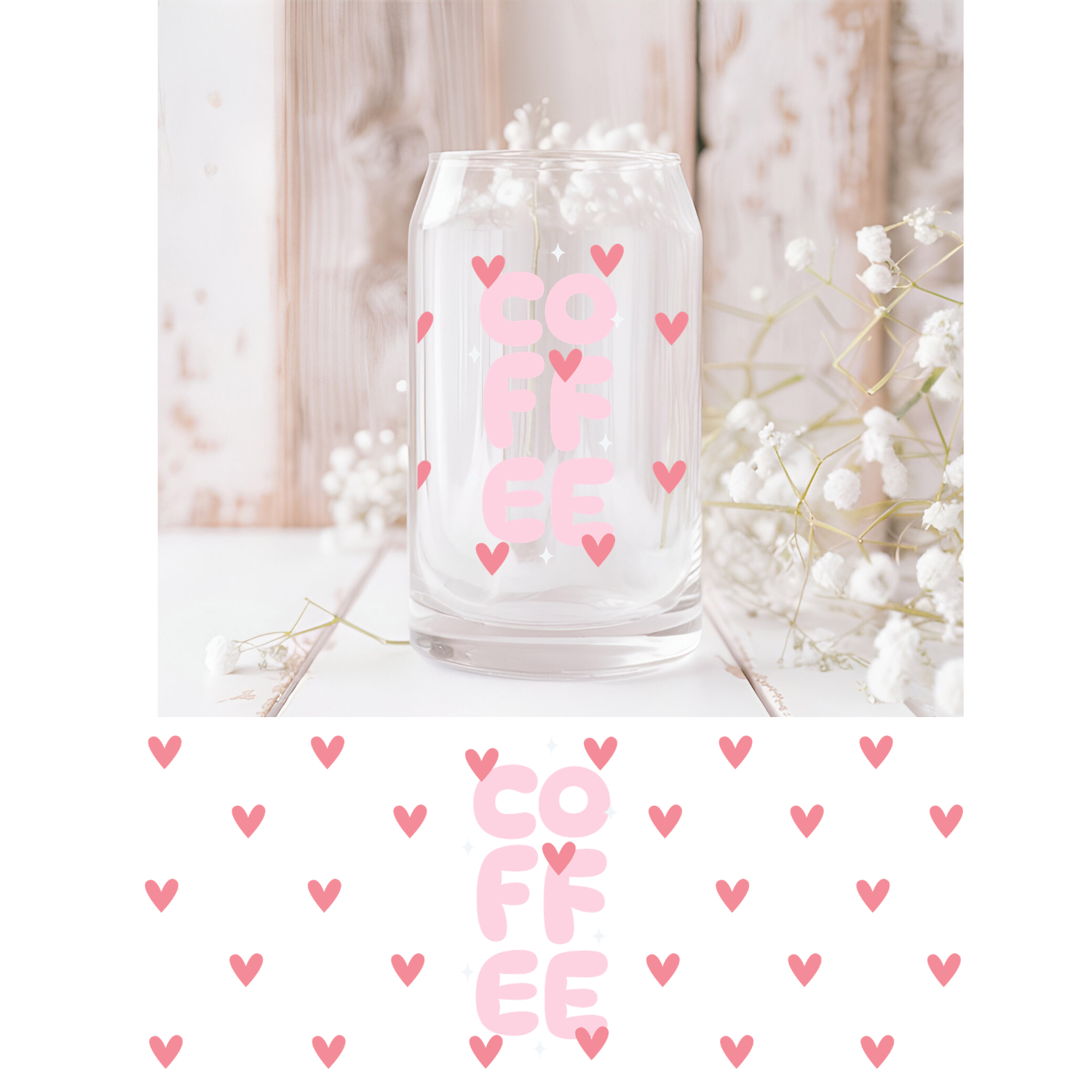 Pink Coffee and Hearts UVDTF Cup Wrap