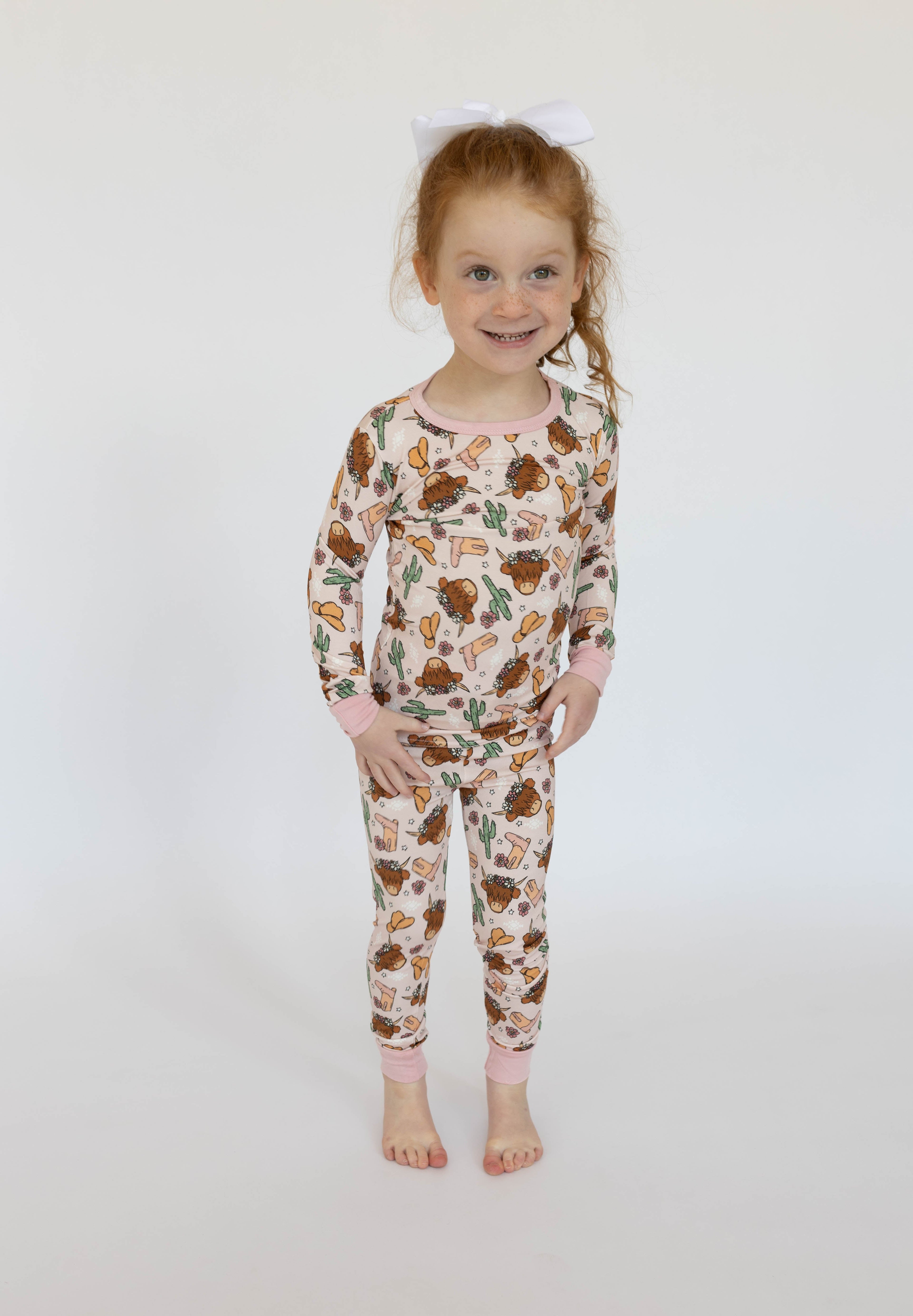 Pink Highland Cow 2 piece PJ's