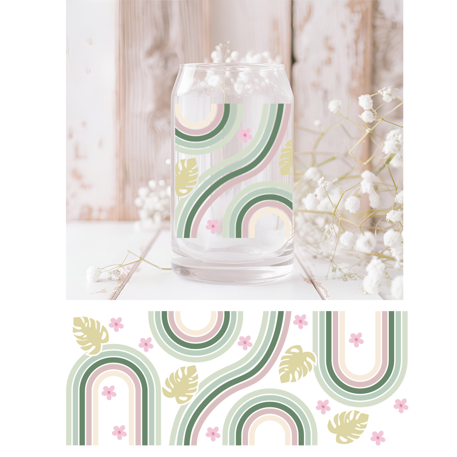 Boho Rainbow and Monsterra UVDTF Cup Wrap
