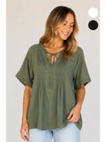 Air Flow Pintuck Tie Front Blouse