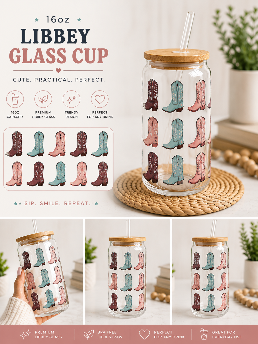 Cowgirl Boots Glass Cup