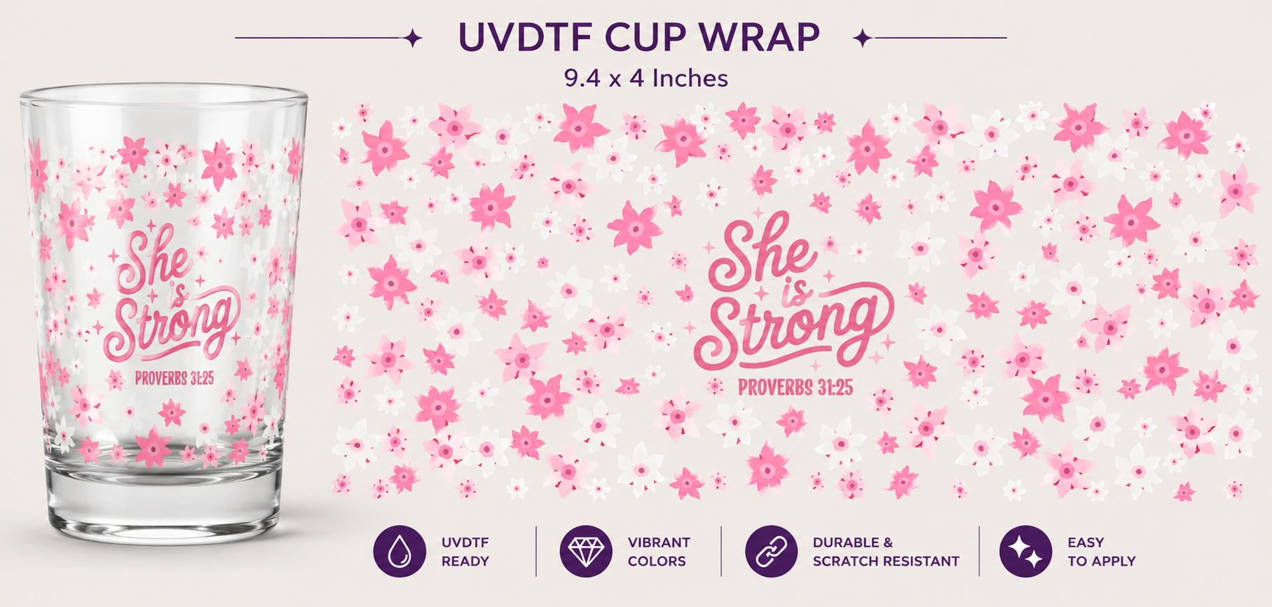 She is Strong UVDTF Cup Wrap