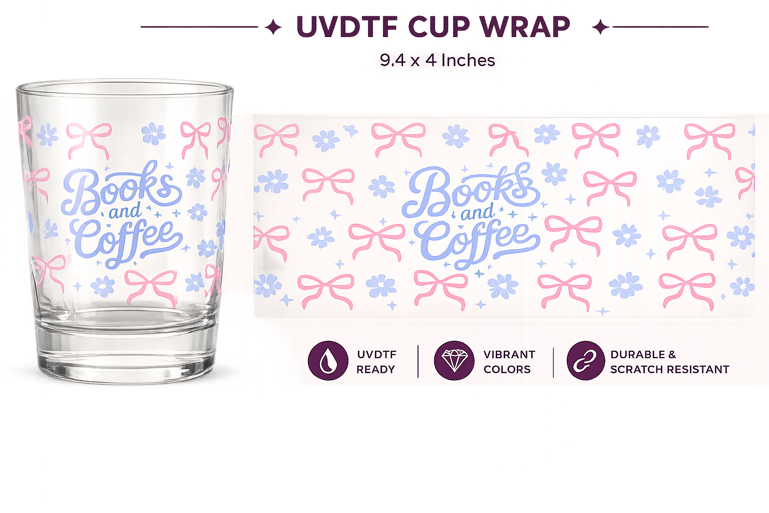 Books and Coffee UVDTF Cup Wrap