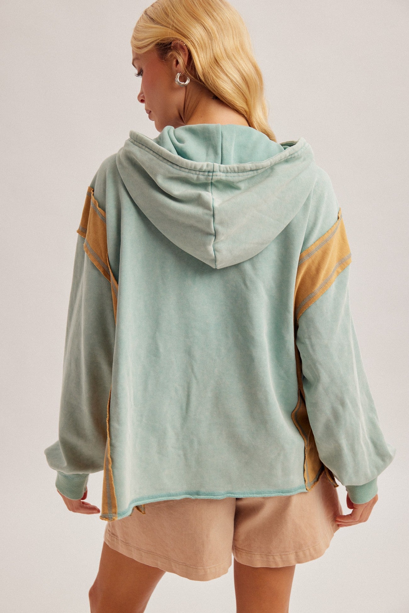 Checker Print Mixed Color Block Hoodie Top