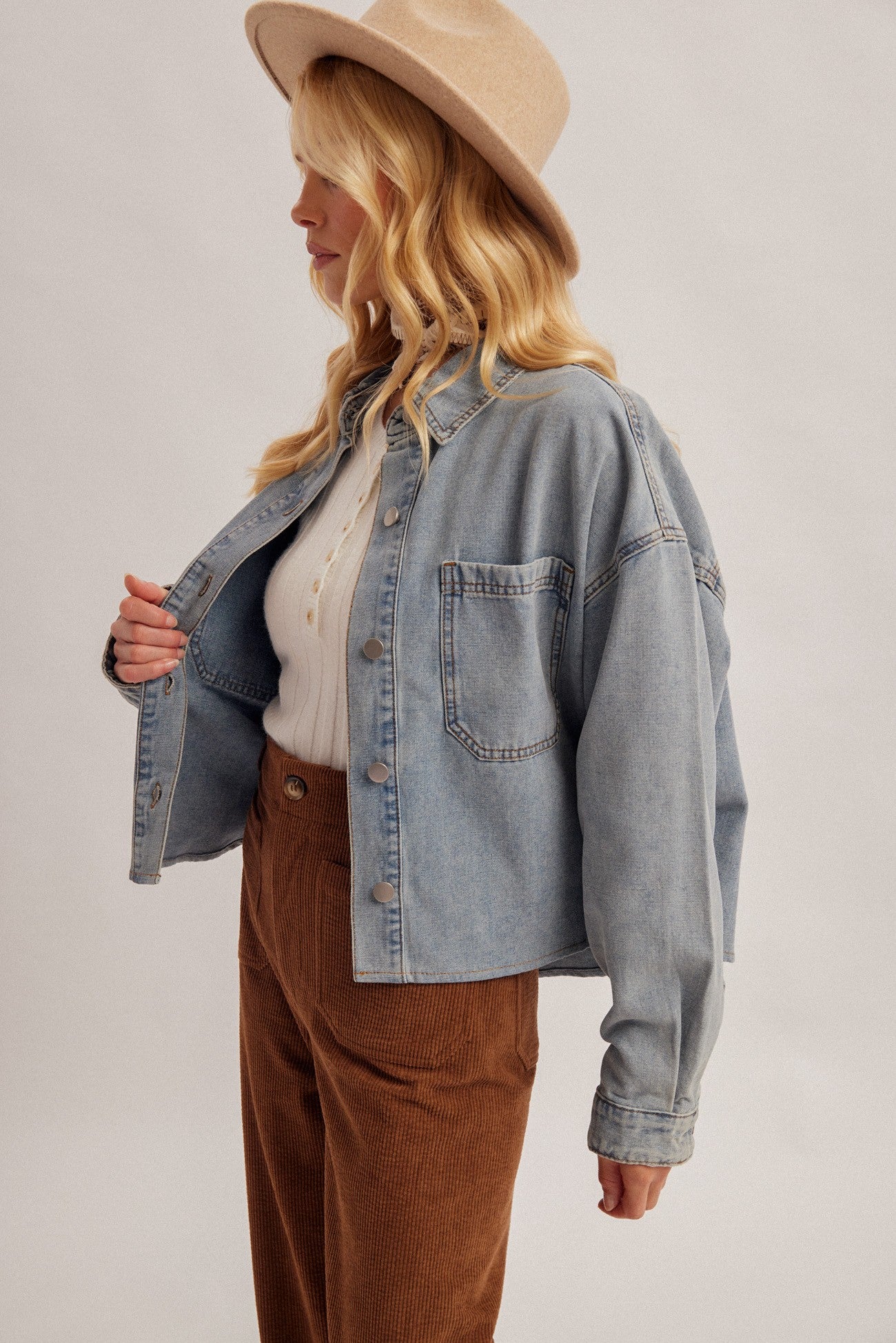 Denim Crop Oversized Shacket (Preorder 09/01/26)