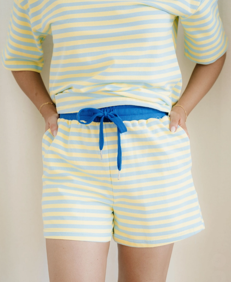 Elsa Yellow Stripe Terry Set | Boxy Hoodie & Shorts Set