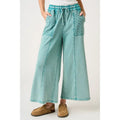Eyelet Lace Pocket Mineral Wash Wide Leg Pants