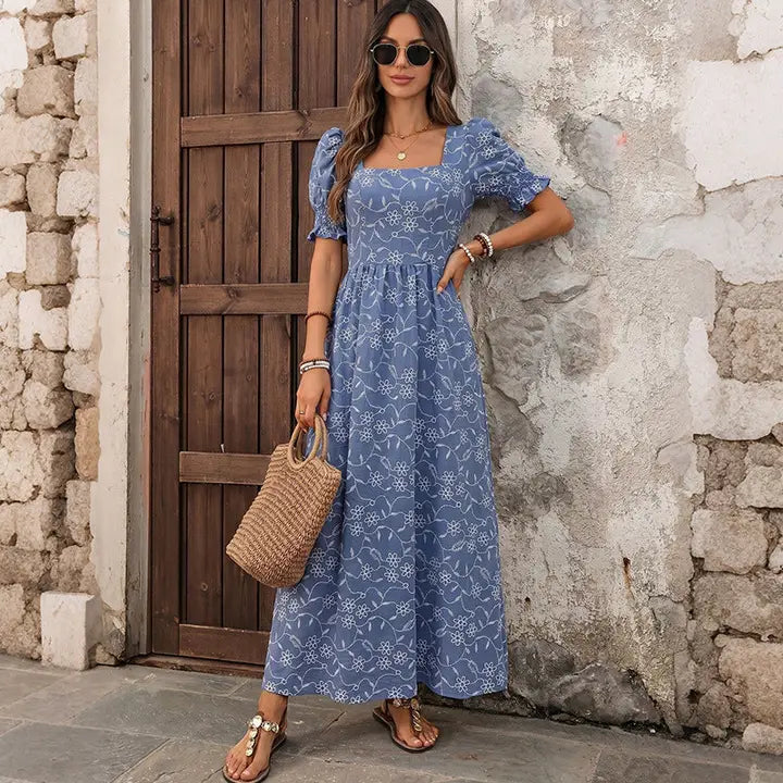 Floral Dress Boho Square Neck Puff Sleeve
