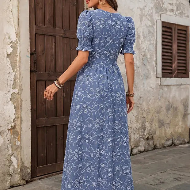 Floral Dress Boho Square Neck Puff Sleeve