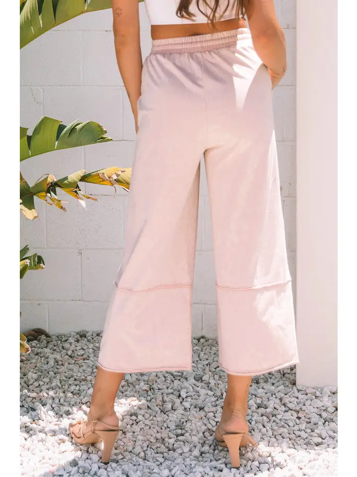 Floral Patch Mineral Wash Terry Knit Pants - 3 Colors Available