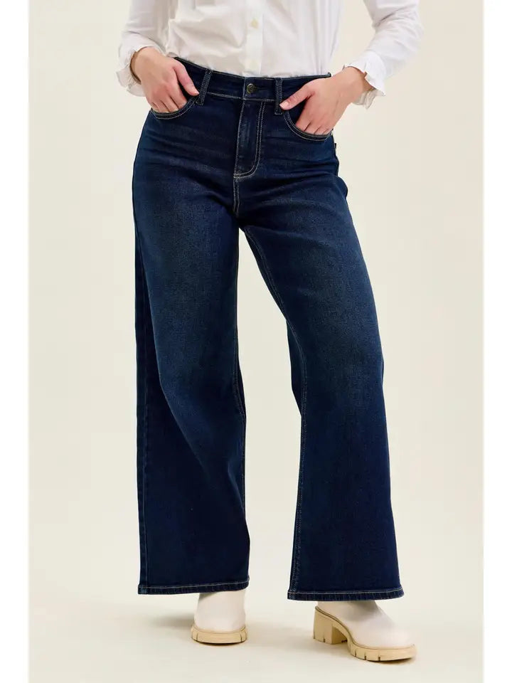 Judy Blue High Waisted Petite "Lux" Retro Wide Dk Twilight Blue