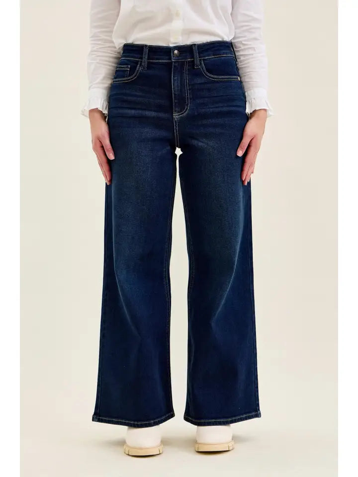 Judy Blue High Waisted Petite "Lux" Retro Wide Dk Twilight Blue
