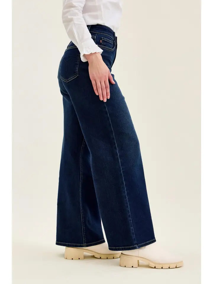 Judy Blue High Waisted Petite "Lux" Retro Wide Dk Twilight Blue