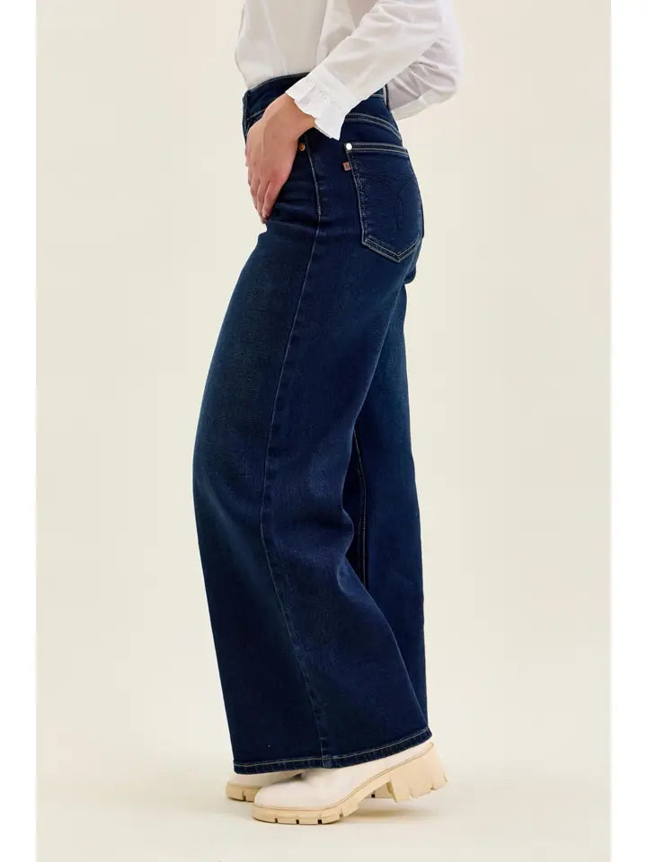 Judy Blue High Waisted Petite "Lux" Retro Wide Dk Twilight Blue