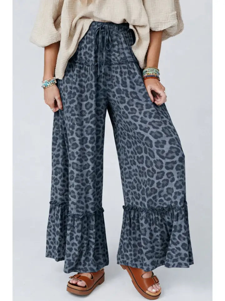 Ldc Leopard Patchwork Wide Leg High Waist Shift Pants