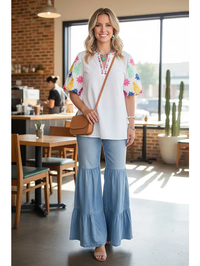 Luxury Floral Embroidery Women's Boutique Top