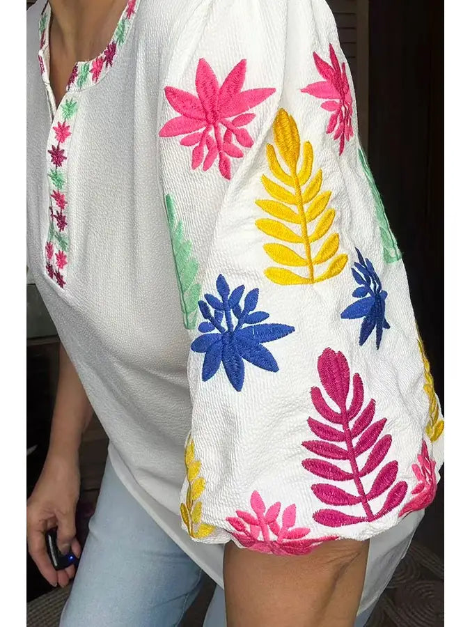 Luxury Floral Embroidery Women's Boutique Top