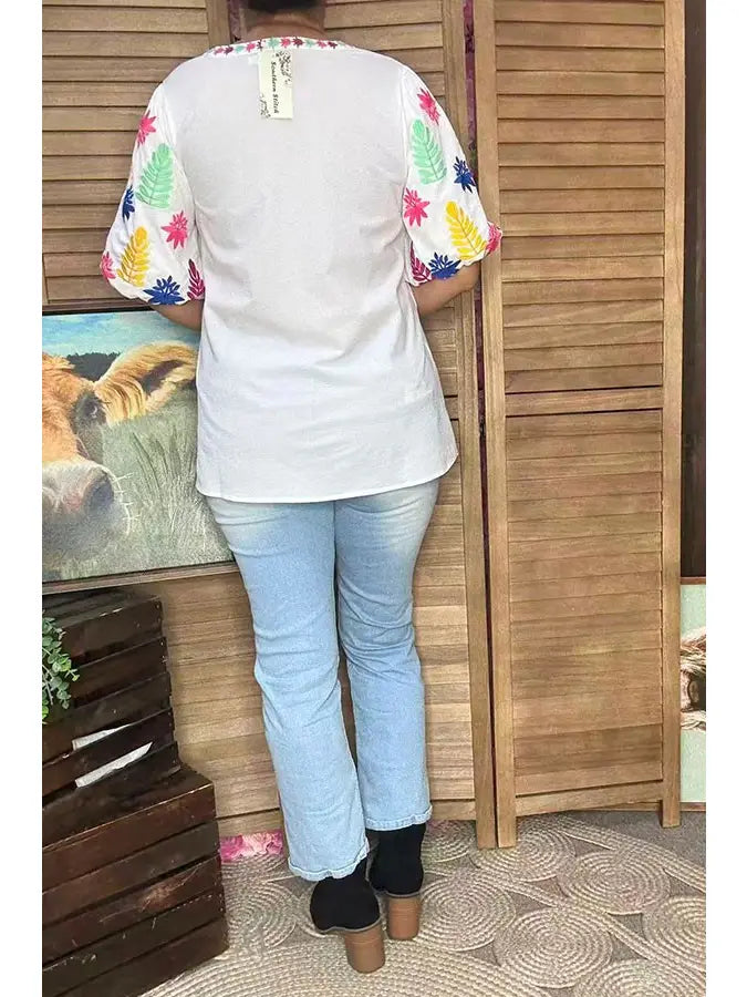 Luxury Floral Embroidery Women's Boutique Top