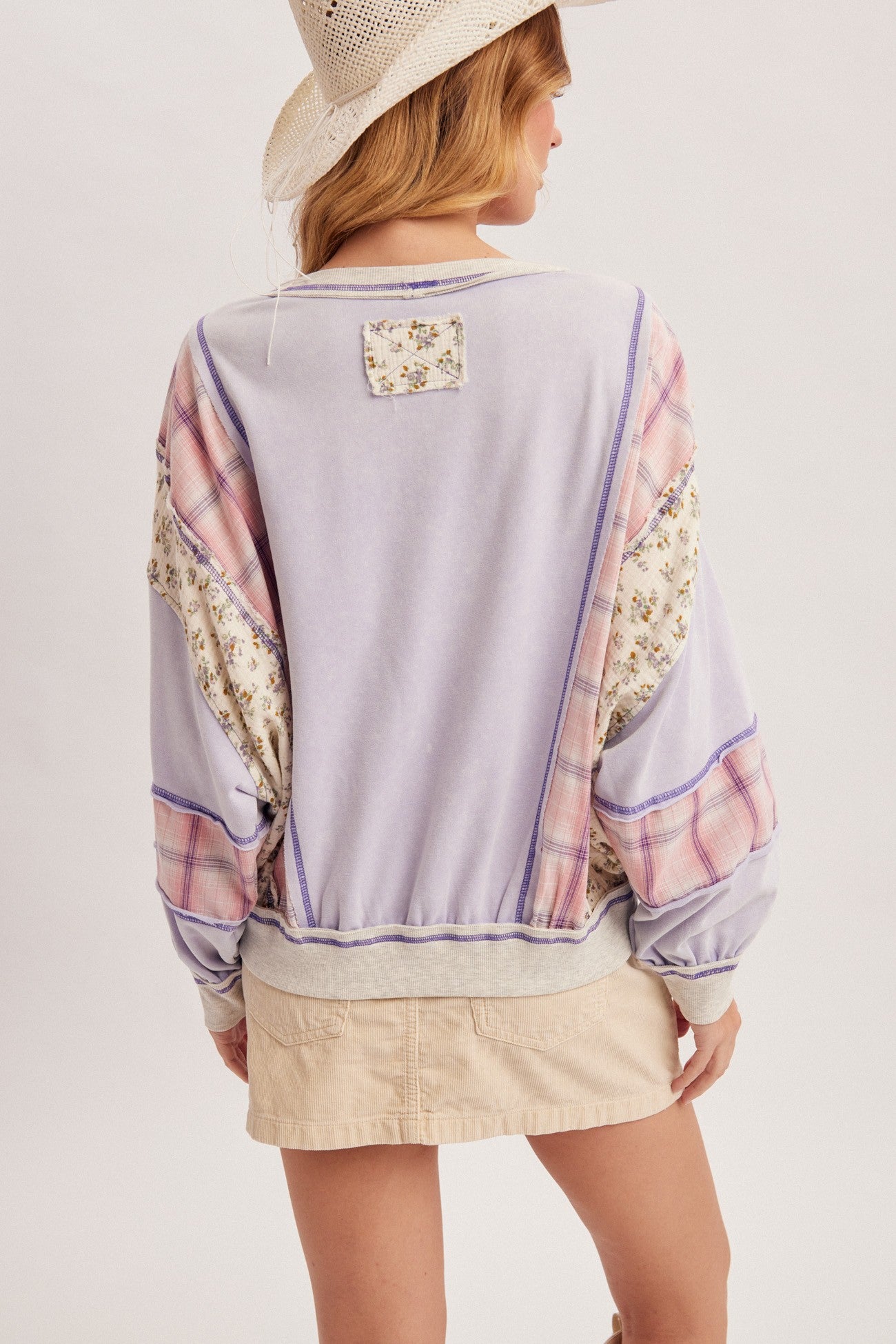 Mineral Washed Fabric Mixed Dolman Sweatshirt Top
