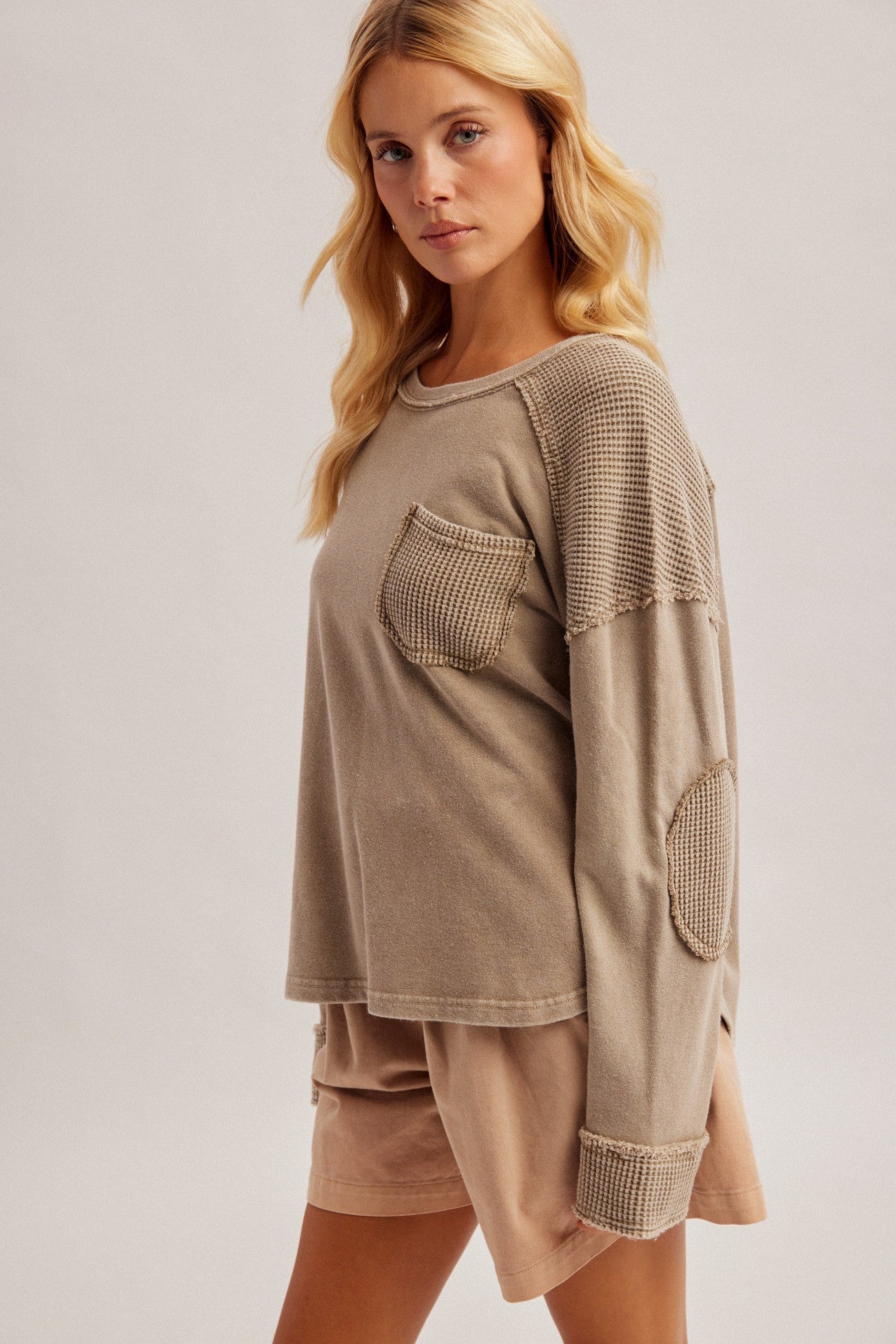 Mineral Washed Waffle Fabric Mixed Terry Top (Preorder 9/1/26)