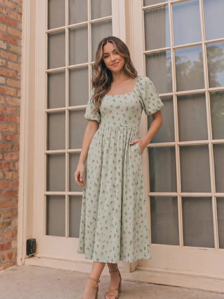 Oh My Darling Midi Dress with Pockets - Sage Green