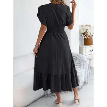 Smocked Waist Ruffle Sleeve Midi Dress
