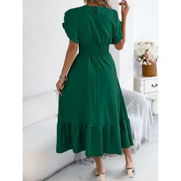 Smocked Waist Ruffle Sleeve Midi Dress