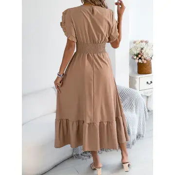 Smocked Waist Ruffle Sleeve Midi Dress