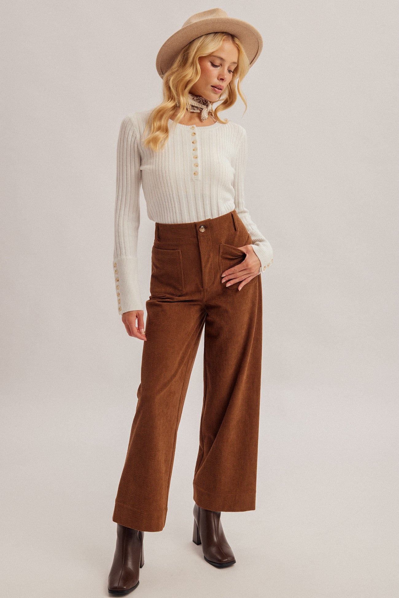 Stretch Corduroy Wide Leg Crop Pants (Preorder 08/03/26)