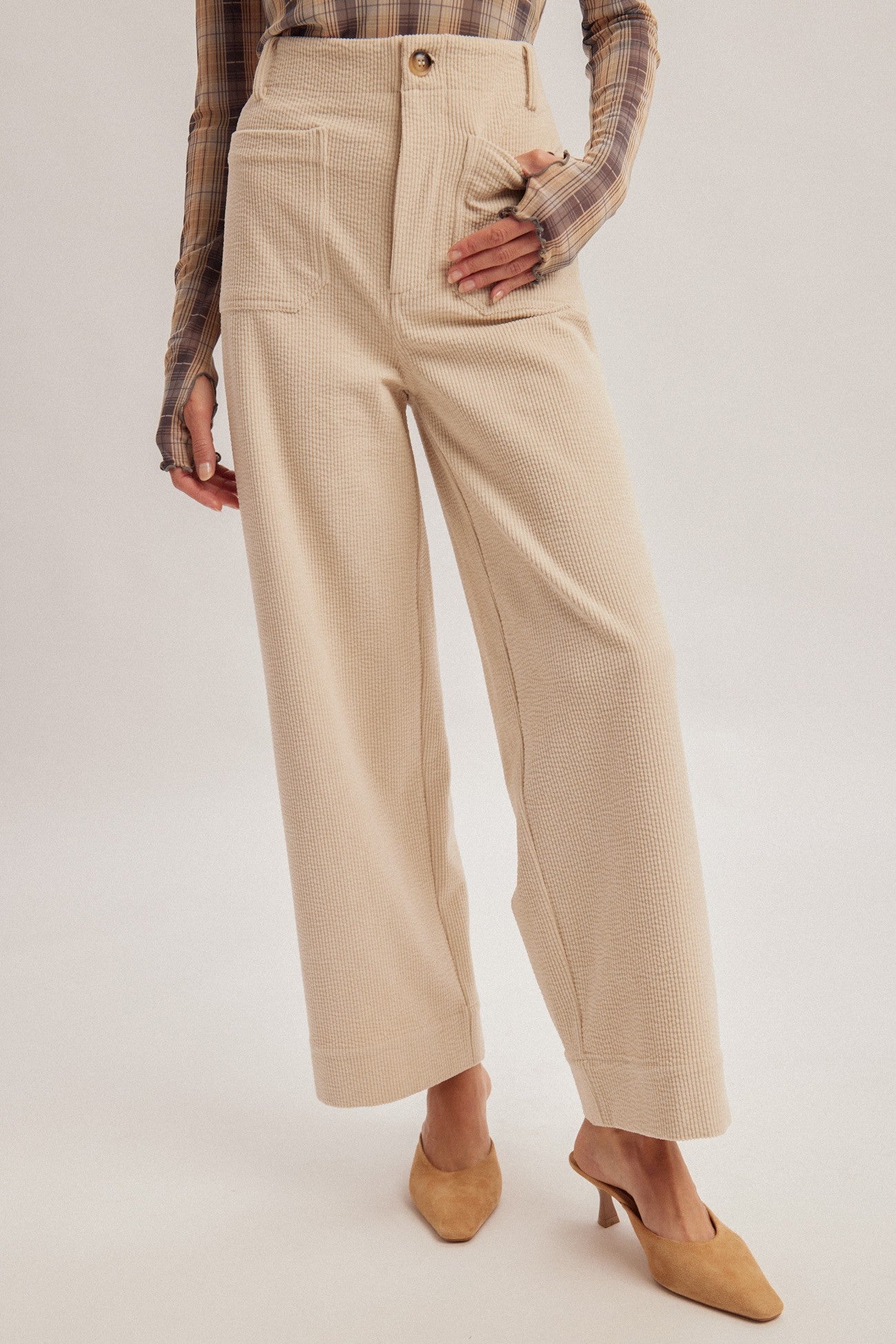 Stretch Corduroy Wide Leg Crop Pants (Preorder 08/03/26)
