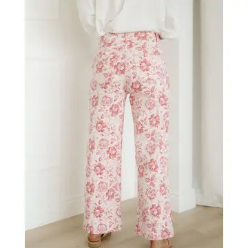 Vintage Pink Floral Denim Pants | Jeans | Wide-Leg Pants