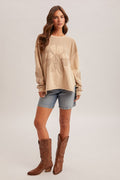Washed Two Tone Daisy Contrast Color Block Oversized Top