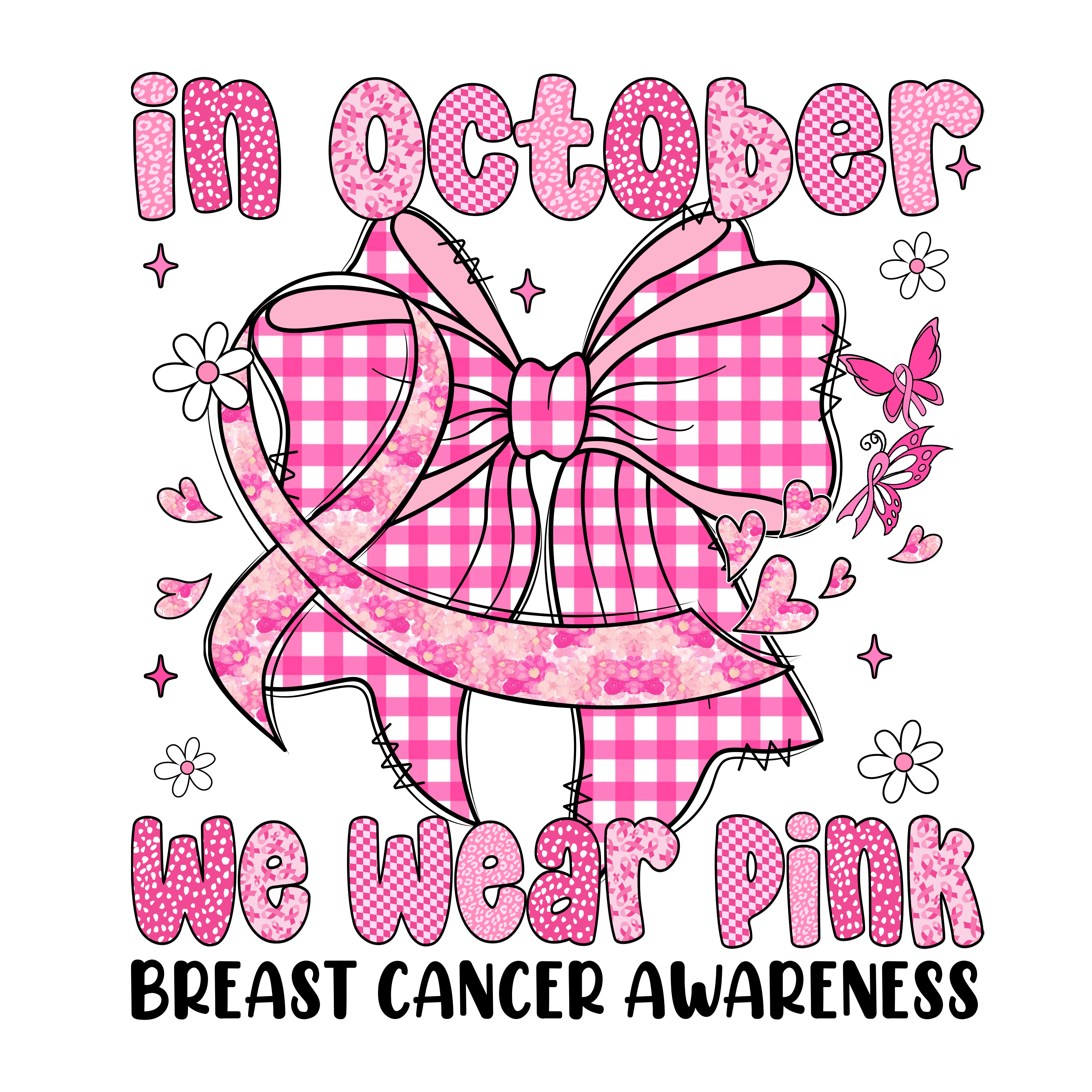 Checkered Bows We Wear Pink in October DTF Transfer